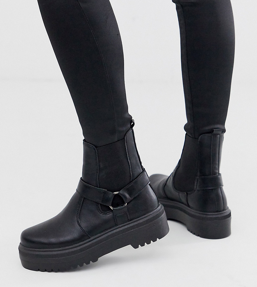 ASOS DESIGN Wide Fit Audio chunky harness chelsea boots in black