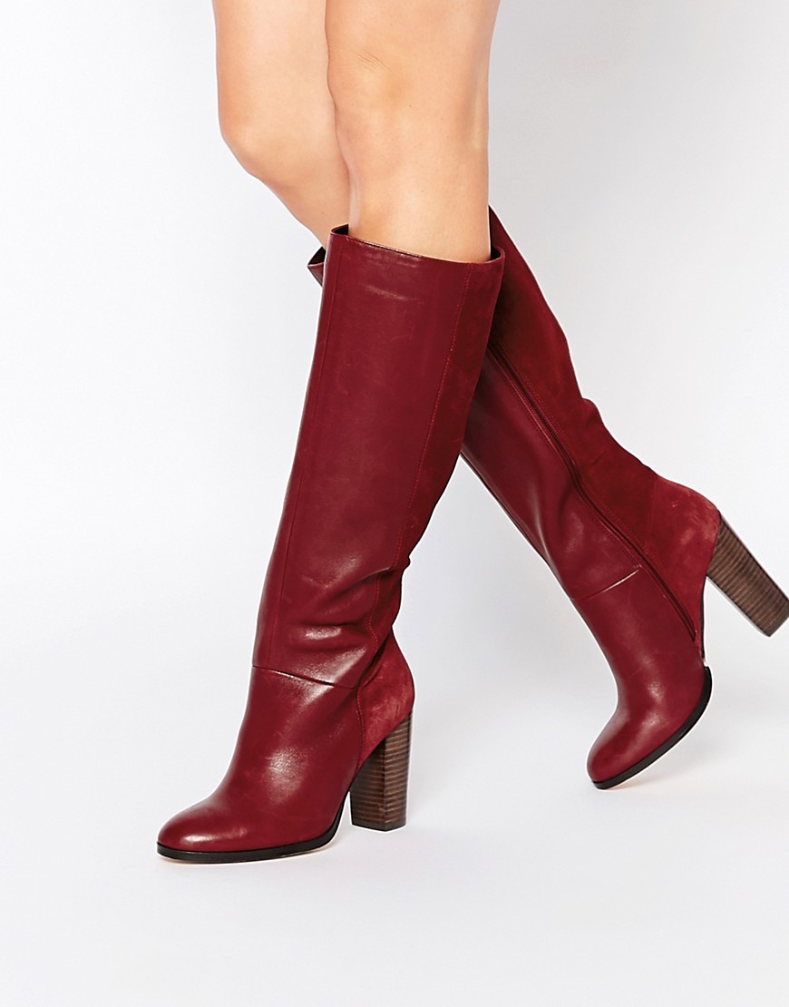 Image 1 of Faith Maybach Bordeaux Leather Knee Heeled Boots