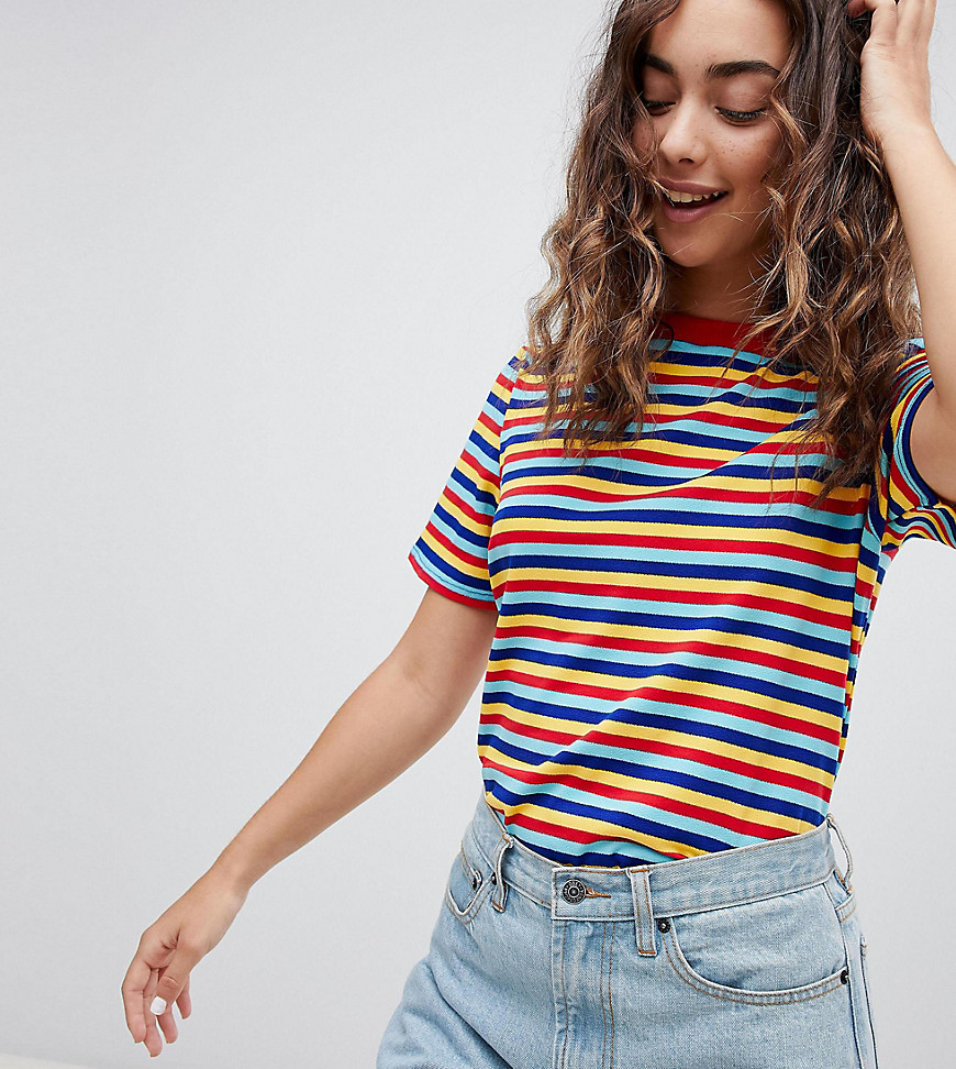 Daisy Street Oversized T-Shirt In Rainbow Stripe - Rainbow stripe