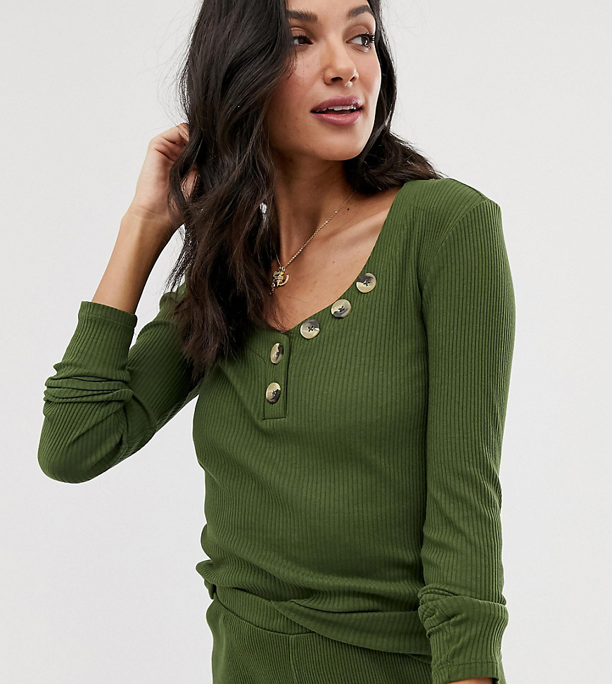 ASOS DESIGN Tall mix & match lounge ribbed long sleeve top with buttons