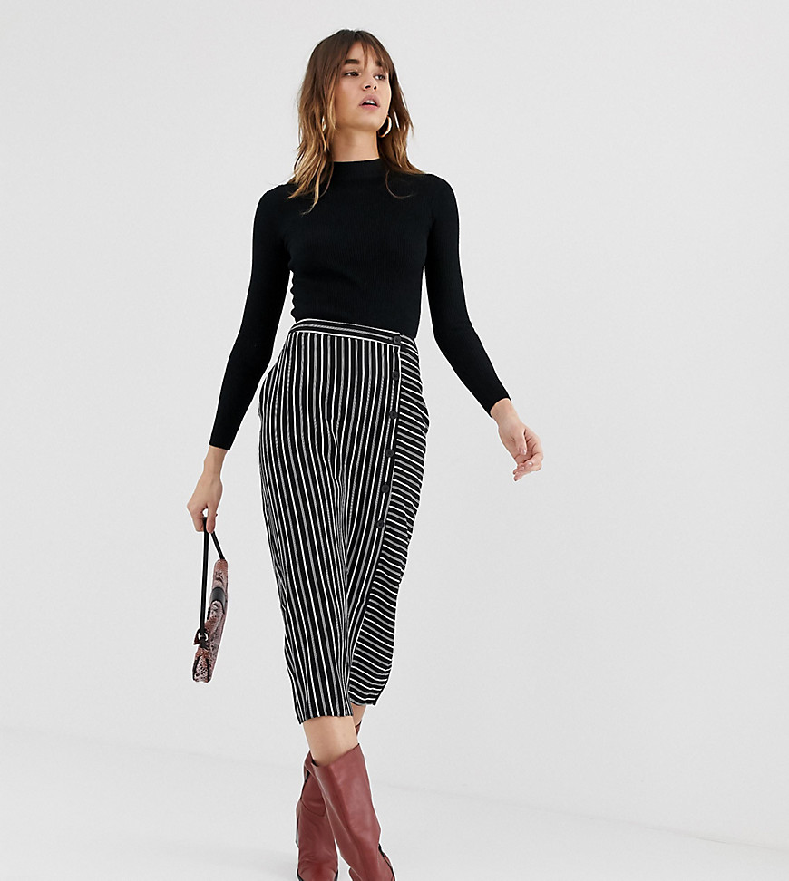 Warehouse midi skirt with button detail in black stripe