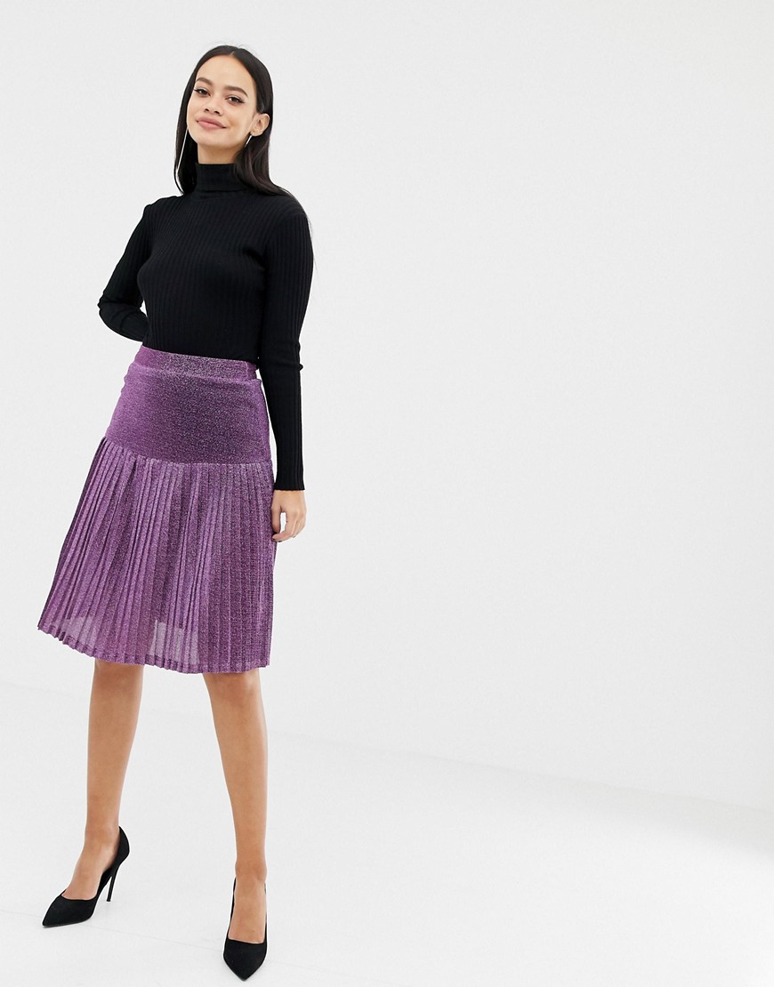 Unique21 high waisted pleated glitter skirt