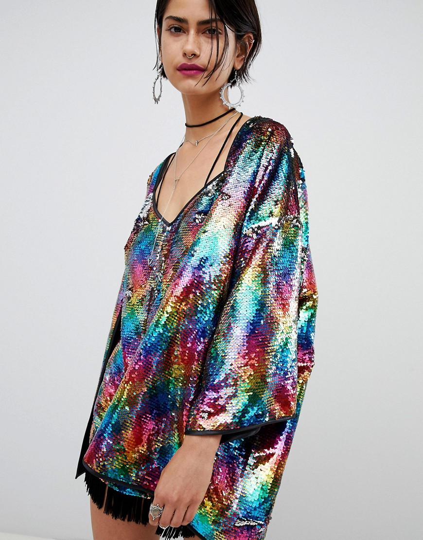 Ragyard Rainbow Sequin Kimono Co-Ord