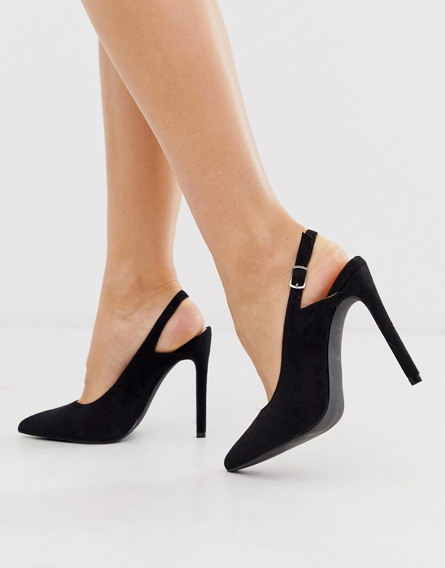 Lost Ink slingback pointed court shoe in black