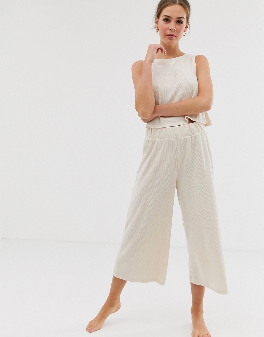 ASOS DESIGN mix & match lounge ribbed wide leg cropped trouser