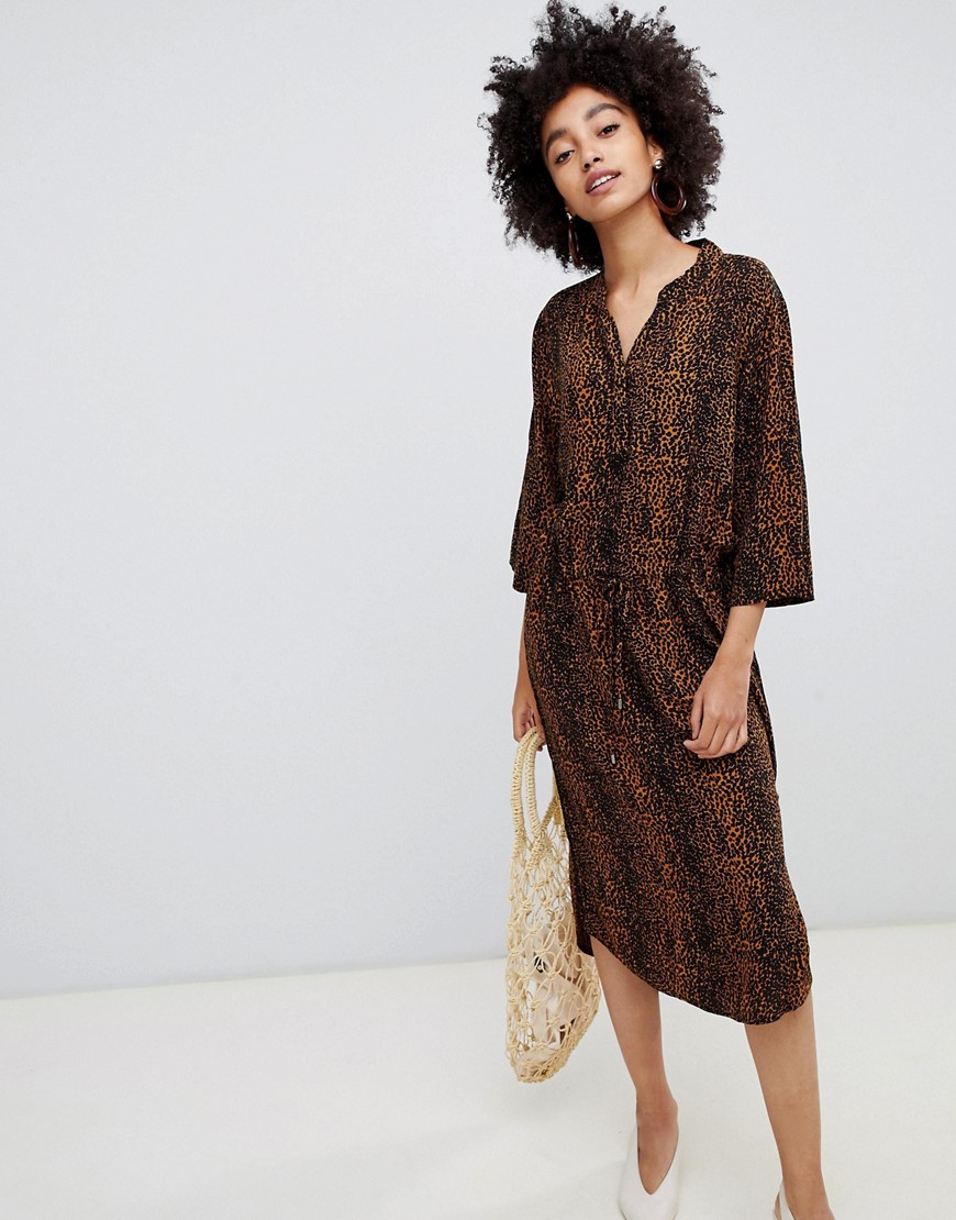 Soaked In Luxury Leopard Print Shirt Dress - Multi color