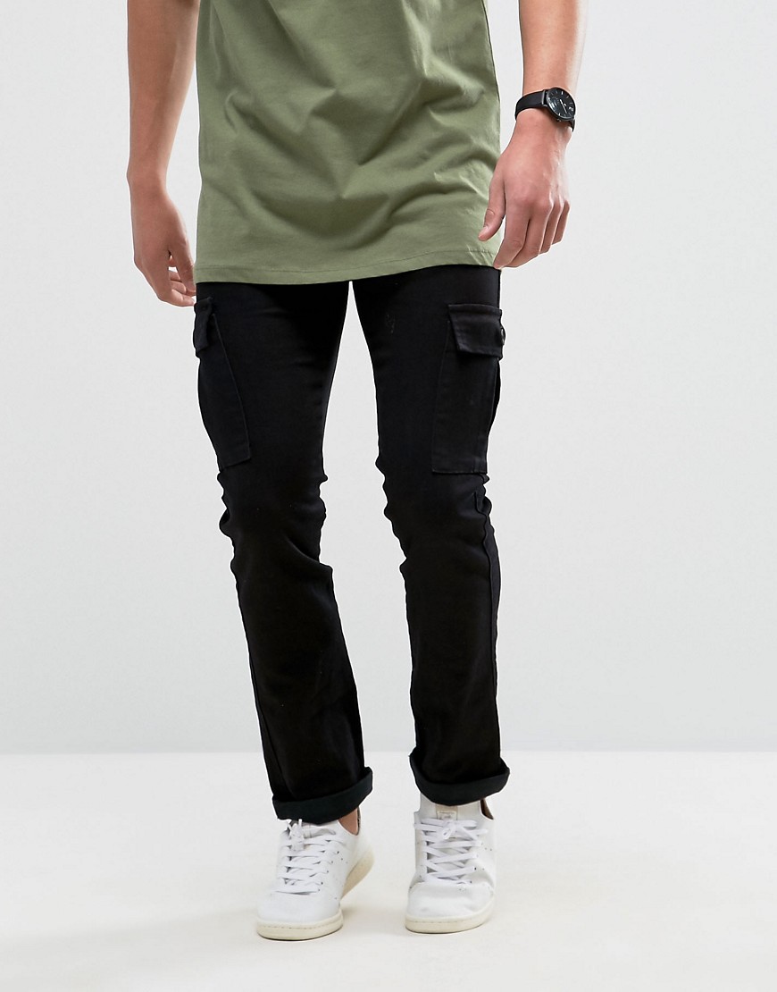 Loyalty and Faith Tapered Cargo Pants Trousers in Black - Black