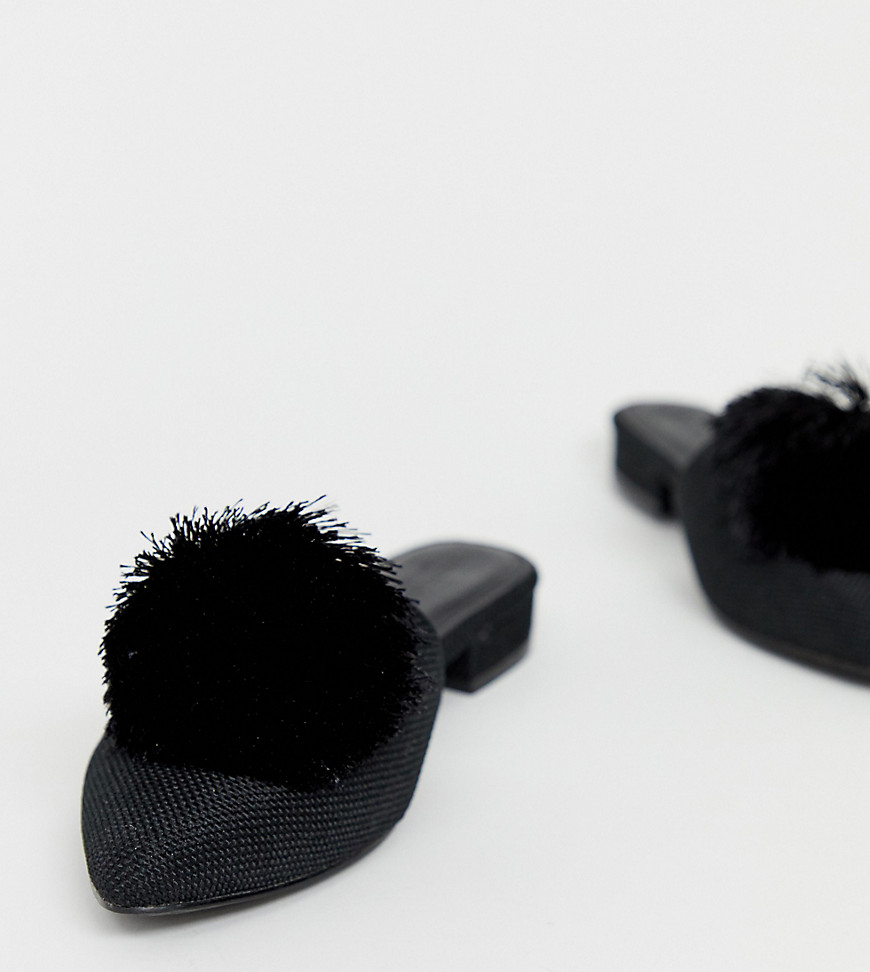 Truffle Collection wide fit pom pom mules