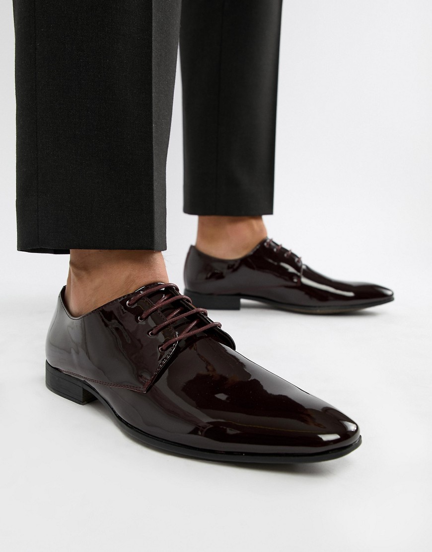 Moss London patent oxford shoes in burgundy