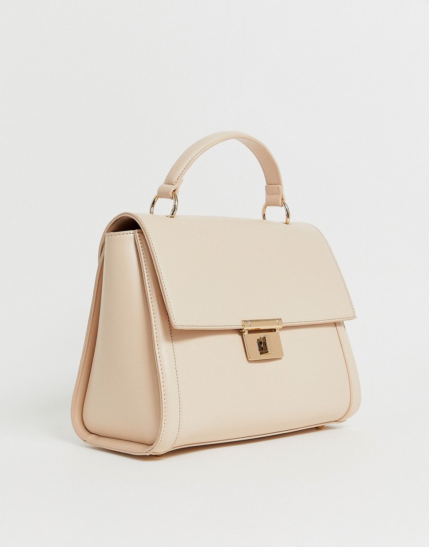 ASOS DESIGN clean structured tote bag with plate detail