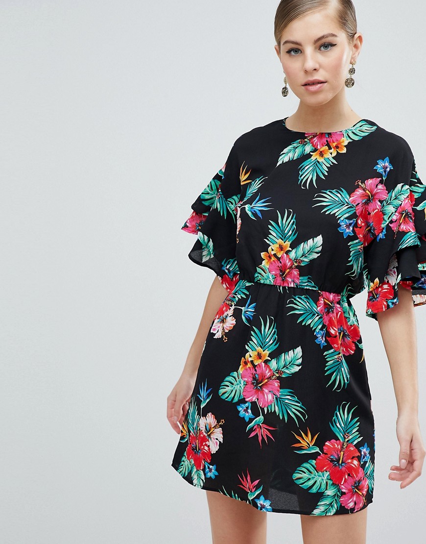 AX Paris 3/4 Sleeve Tropical Print Dress
