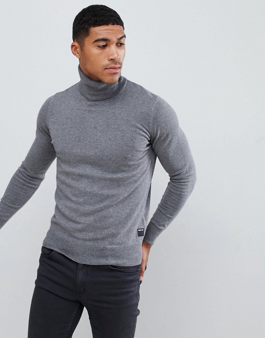 Replay roll neck knitted jumper in grey - Grey melange