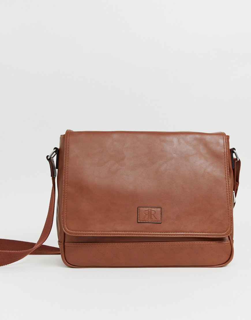 River Island faux leather flapover satchel in tan
