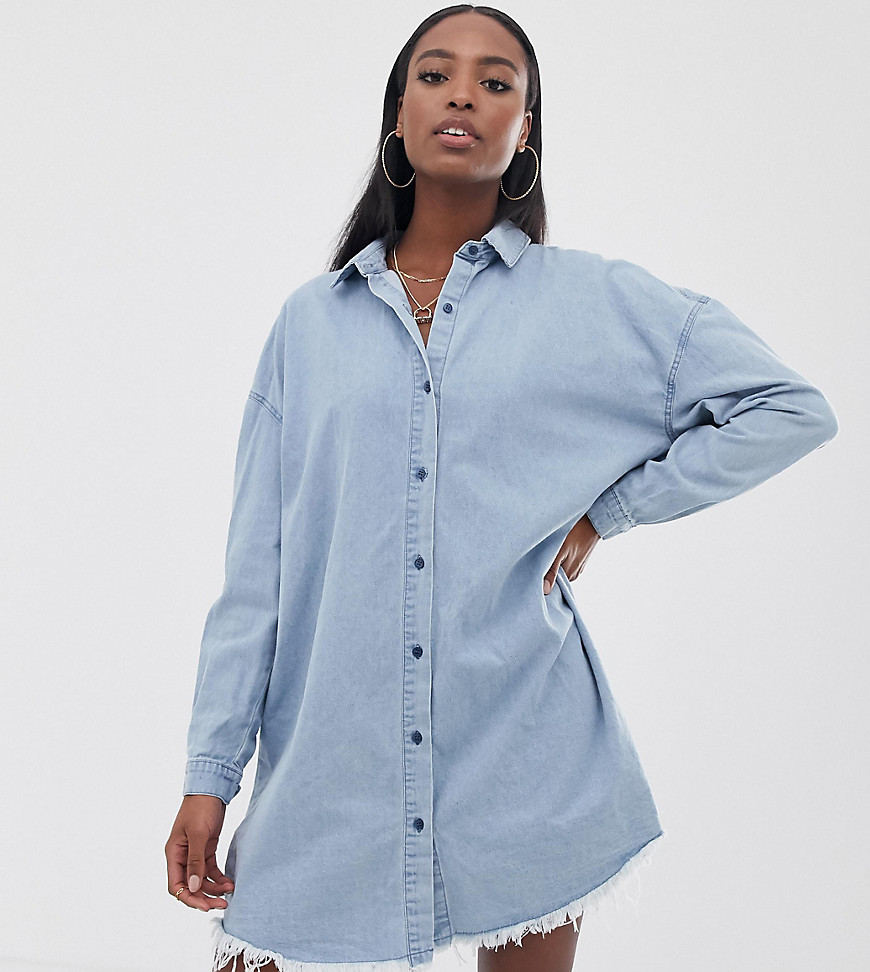 Missguided Tall oversized denim shirt dress in blue