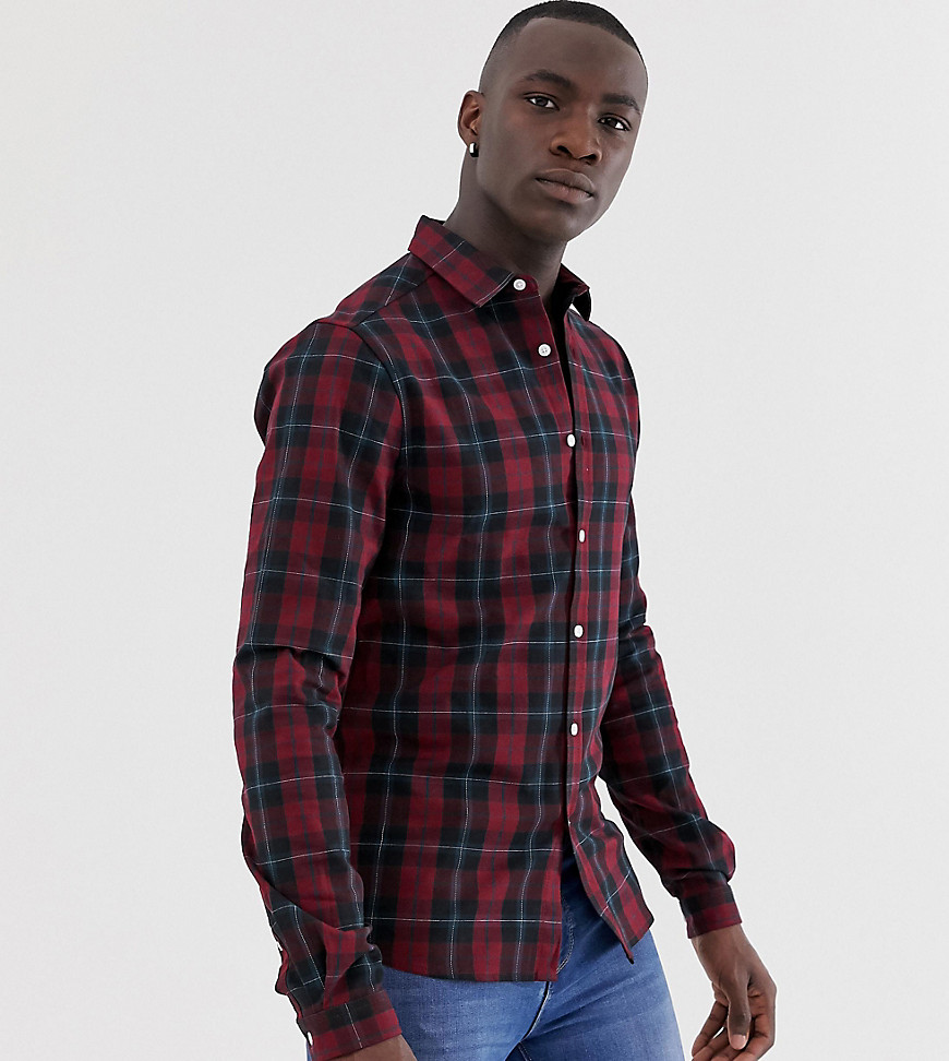 ASOS DESIGN Tall stretch slim fit check shirt in red