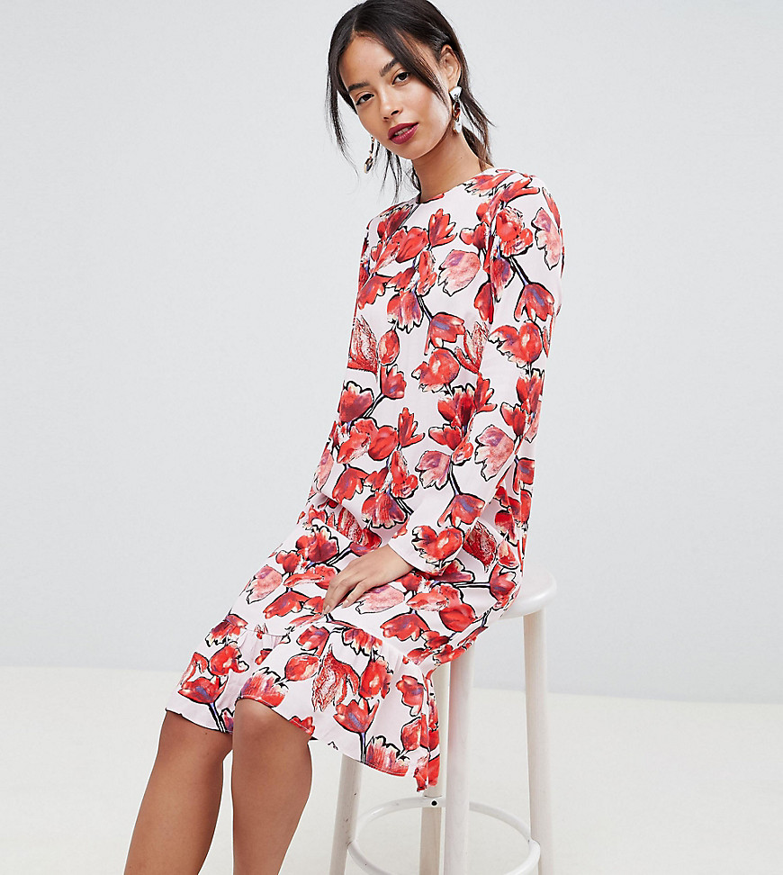 Y.A.S Tall graphic floral frill mini shift dress