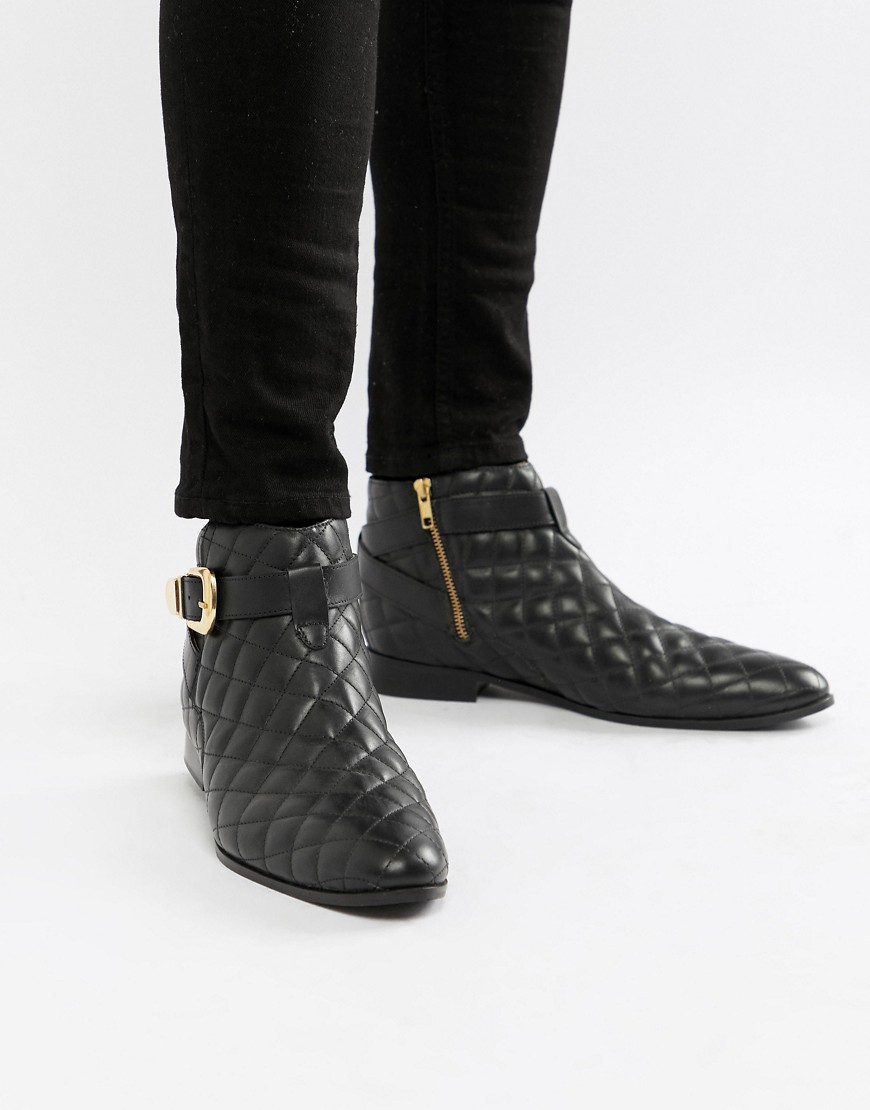 House Of Hounds Harpy chelsea boots in black quilted leather