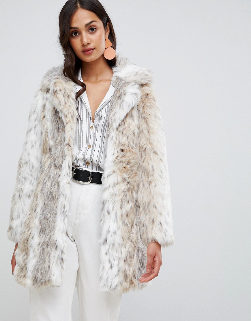 New Look faux fur snow leopard coat