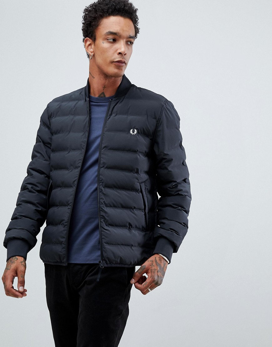 Fred Perry padded bomber jacket in black - Black