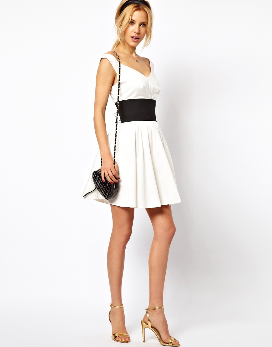 Image 4 of ASOS Skater Dress With Off Shoulder And Deep Waistband
