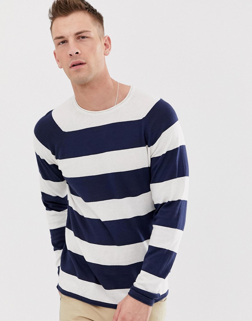Only & Sons striped knitted long sleeve top in white