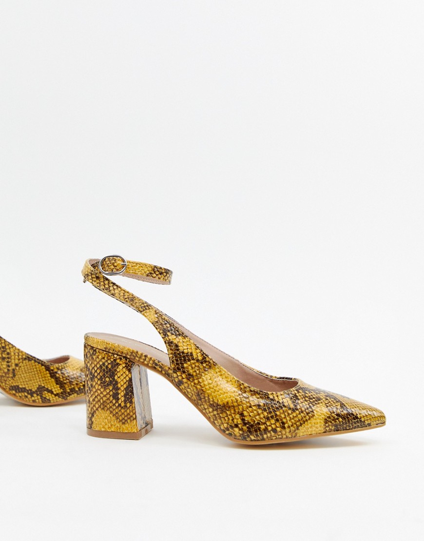 New Look slingback block heeled shoes in snake print