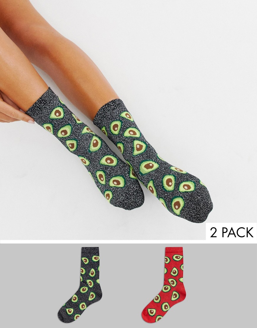 Monki 2-pack glitter avocado socks in black and red - Multi