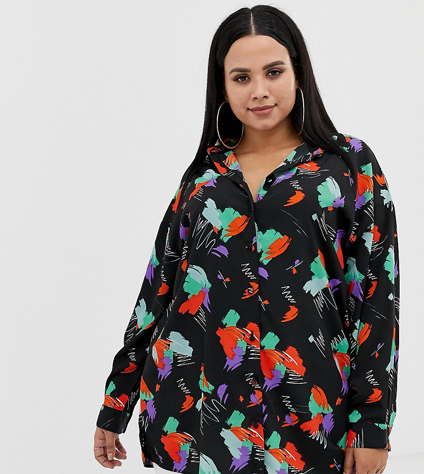 ASOS DESIGN Curve longline long sleeve shirt in abstract print