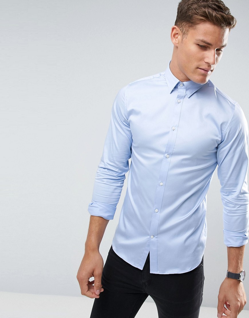 Selected Homme shirt with concealed button d - Light blue
