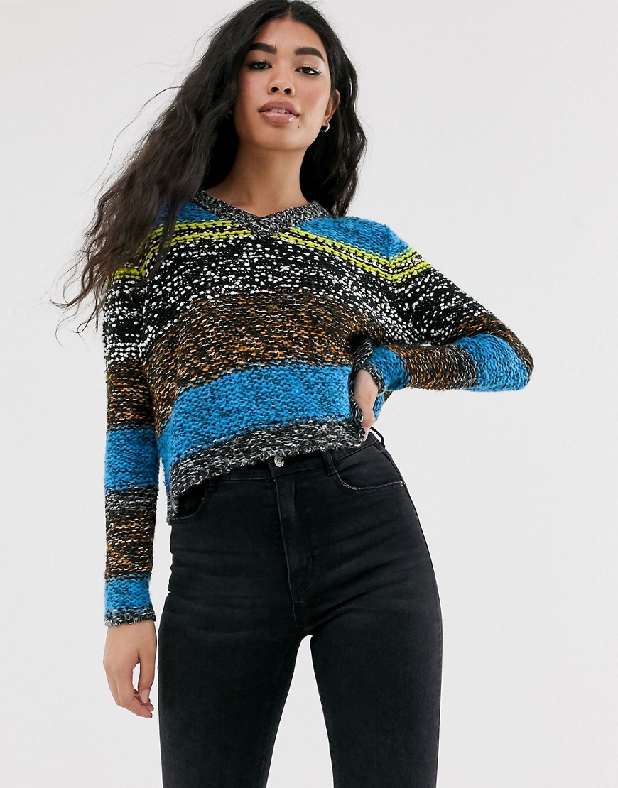 Noisy May textured colourblock knitted jumper