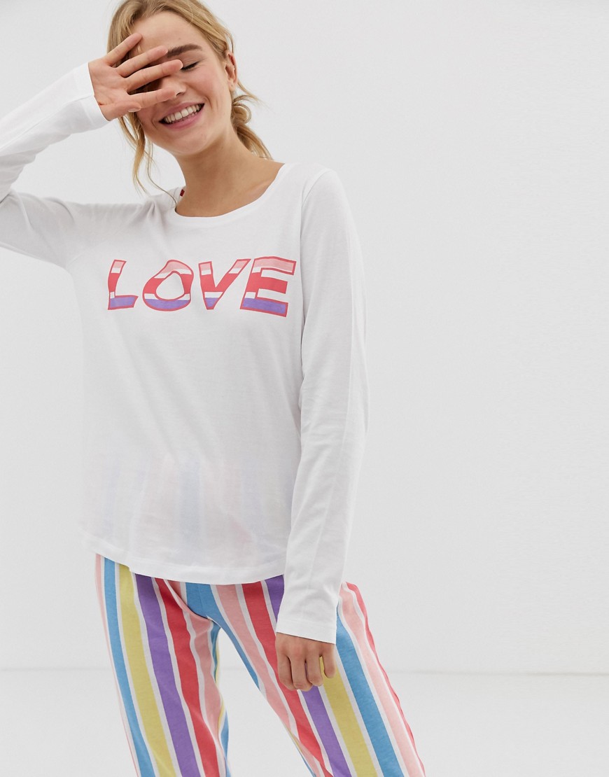 Brave Soul love pyjama set in rainbow stripe