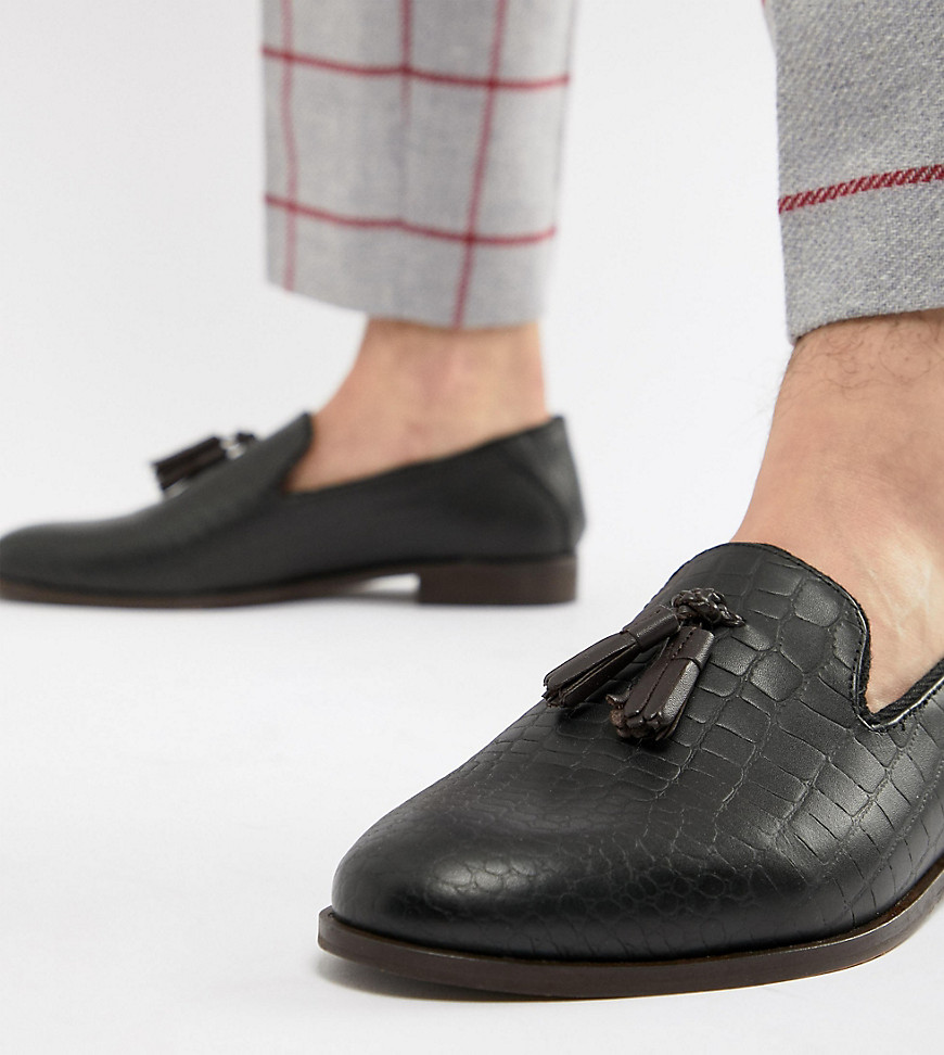 House Of Hounds Wide Fit Osprey tassel loafers in black croc