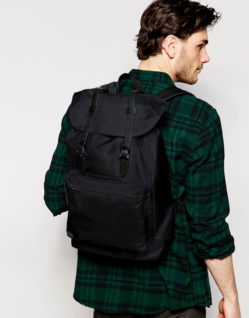 ASOS | ASOS Backpack In Black With Buckle Straps at ASOS