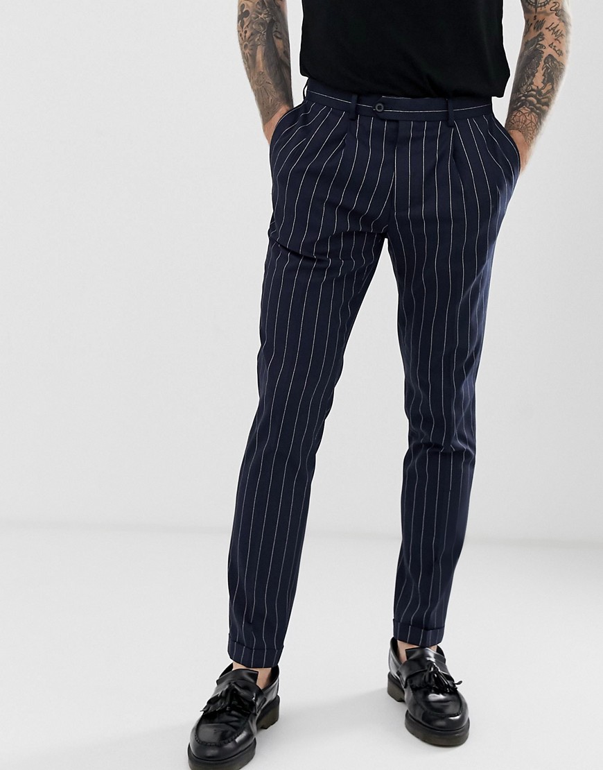 Burton Menswear skinny trousers in navy pinstripe