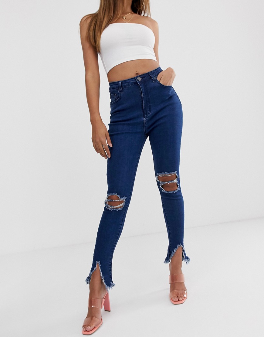 In The Style Ripped Knee Distressed Hem Jeans