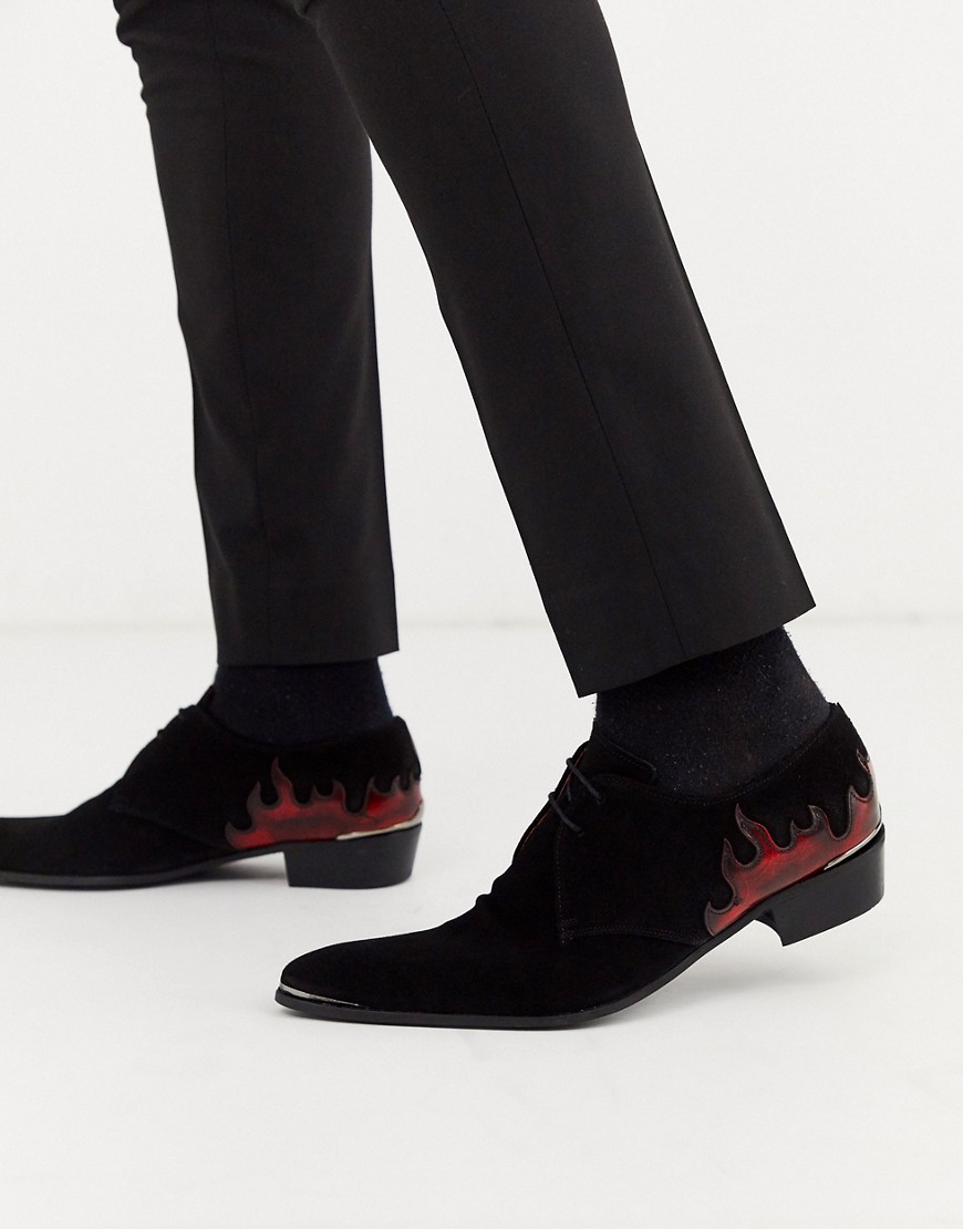 Jerrery West Adamant shoe with flames in black leather