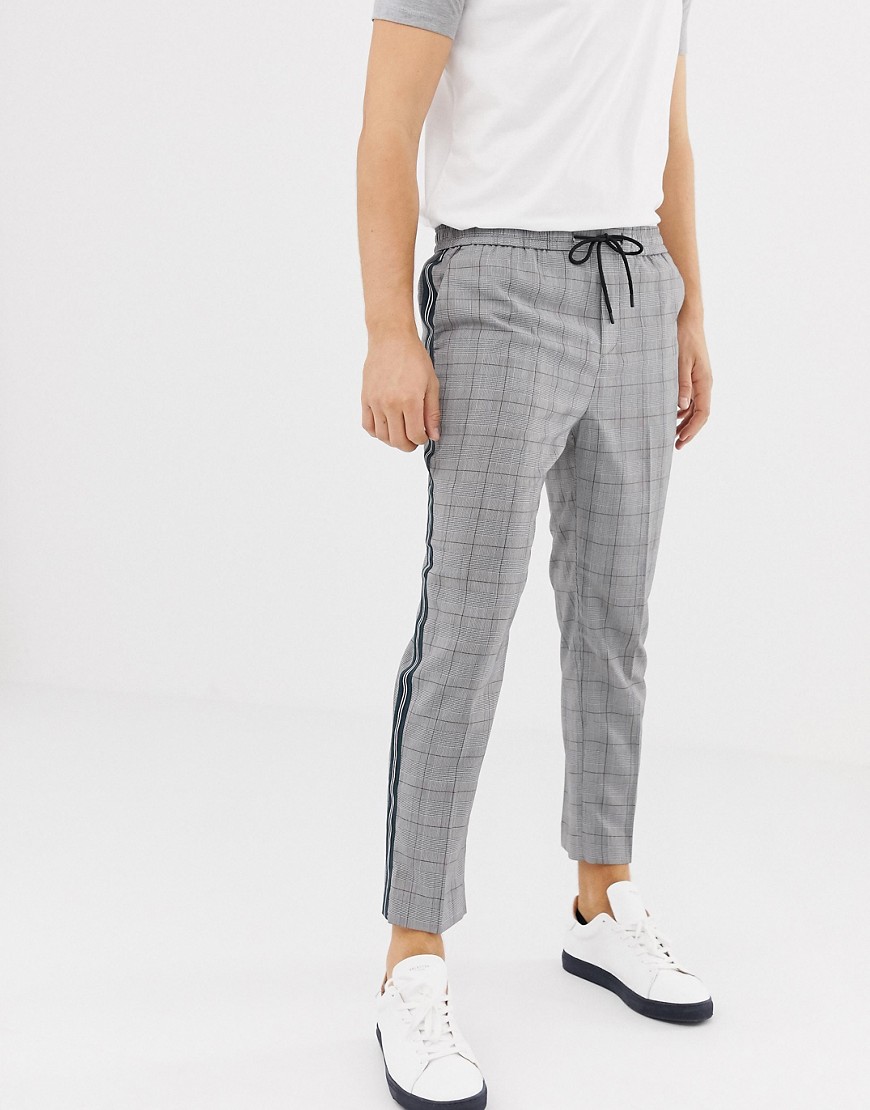 New Look slim fit smart joggers with side stripe in grey check