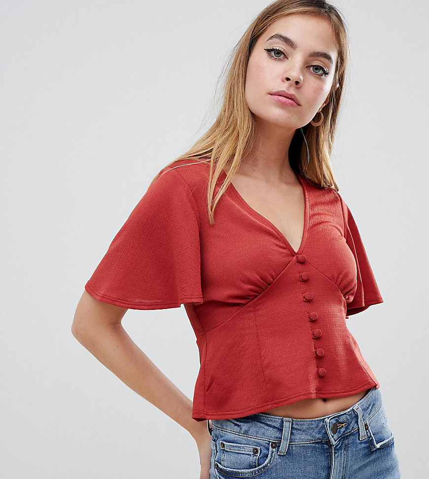 Miss Selfridge Petite angel sleeve blouse with through in red