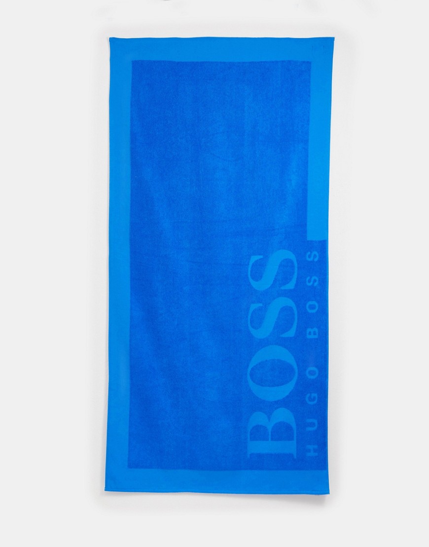 BOSS logo beach towel in blue
