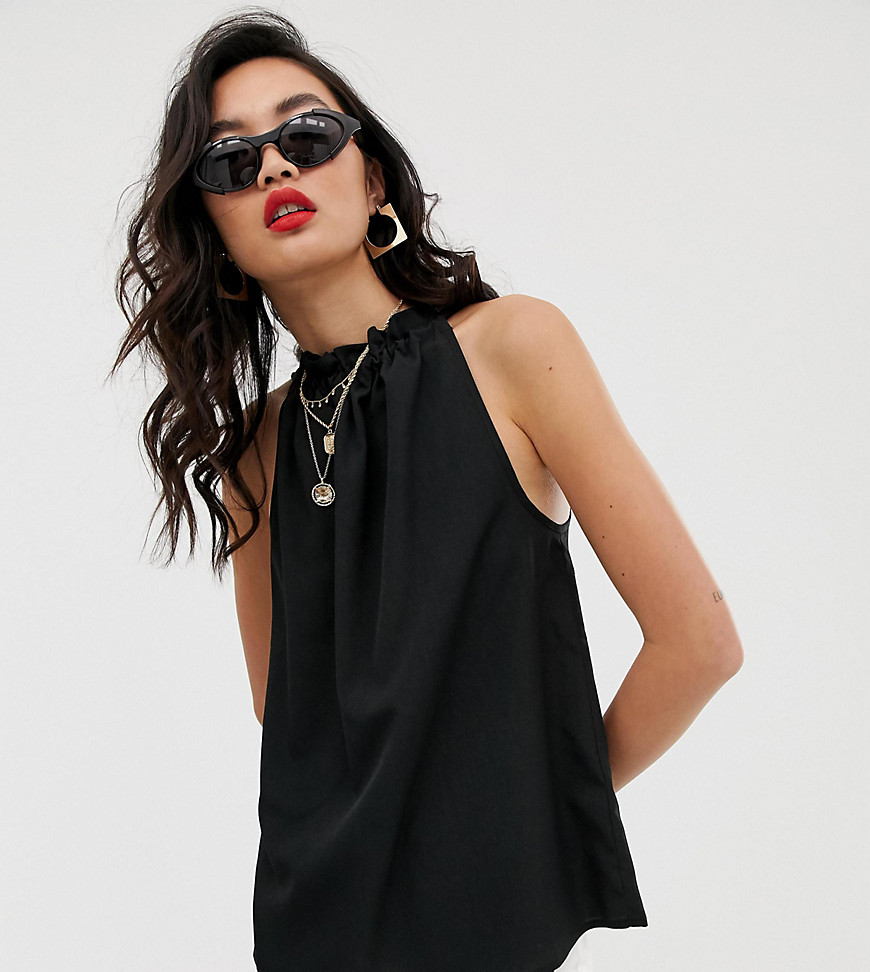 Na-kd ruched neck sleeveless top in black