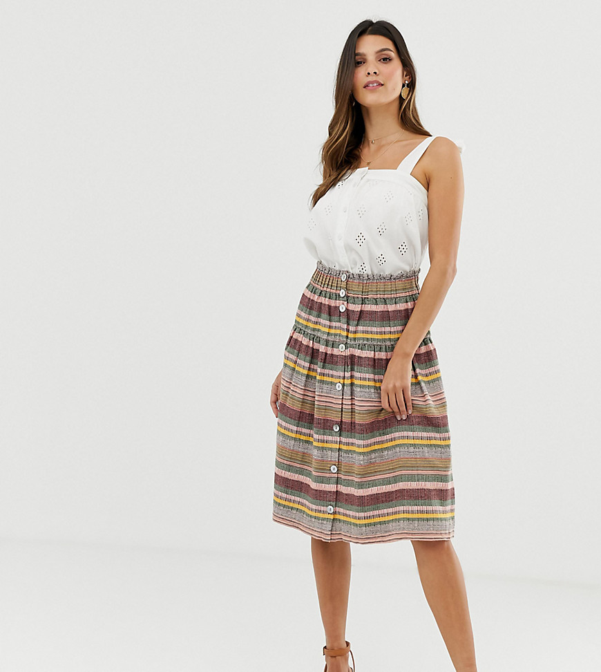 Esprit striped button through midi skirt