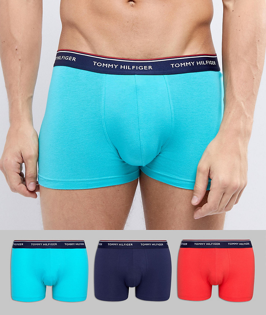 Tommy Hilfiger 3 Pack Trunks in Navy/Red/Blue - Navy/red/ceramic