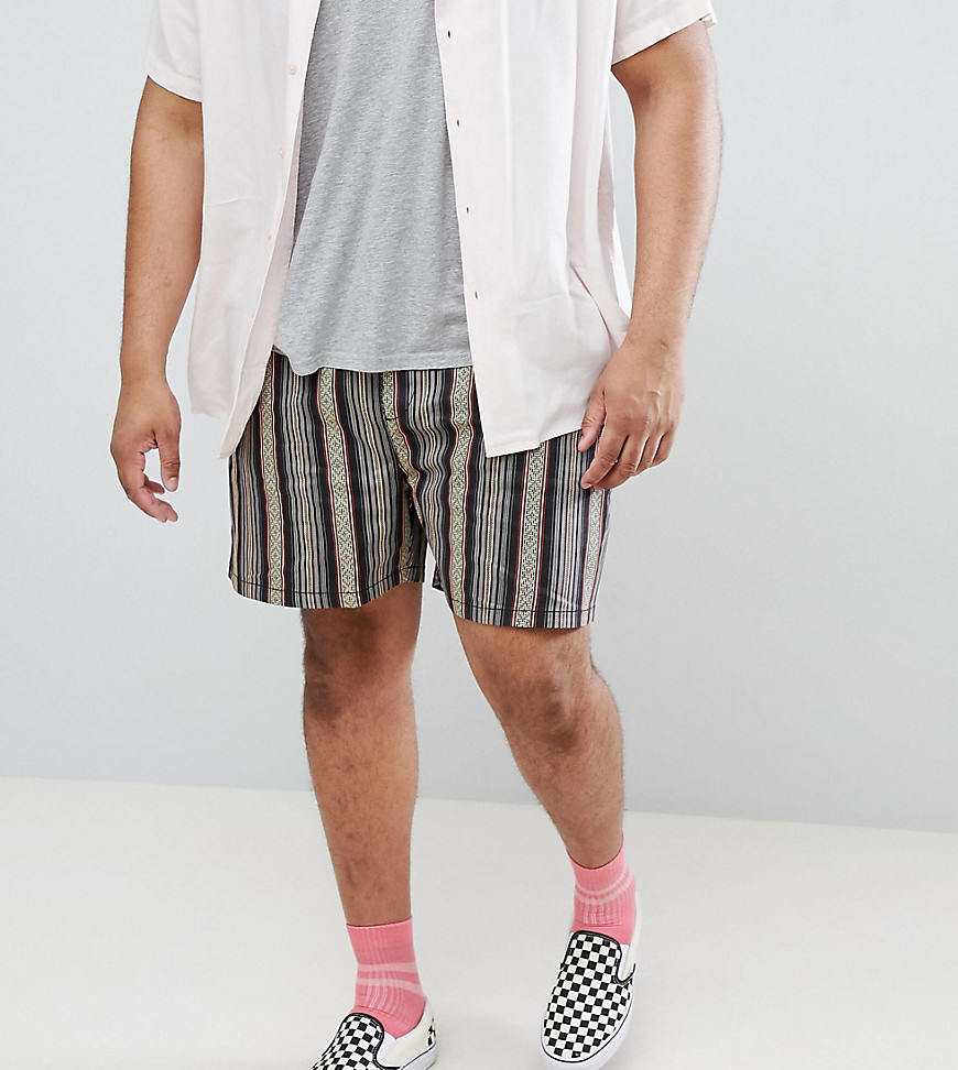 ASOS DESIGN Plus festival slim shorts with elasticated waistband in grey aztec stripe print