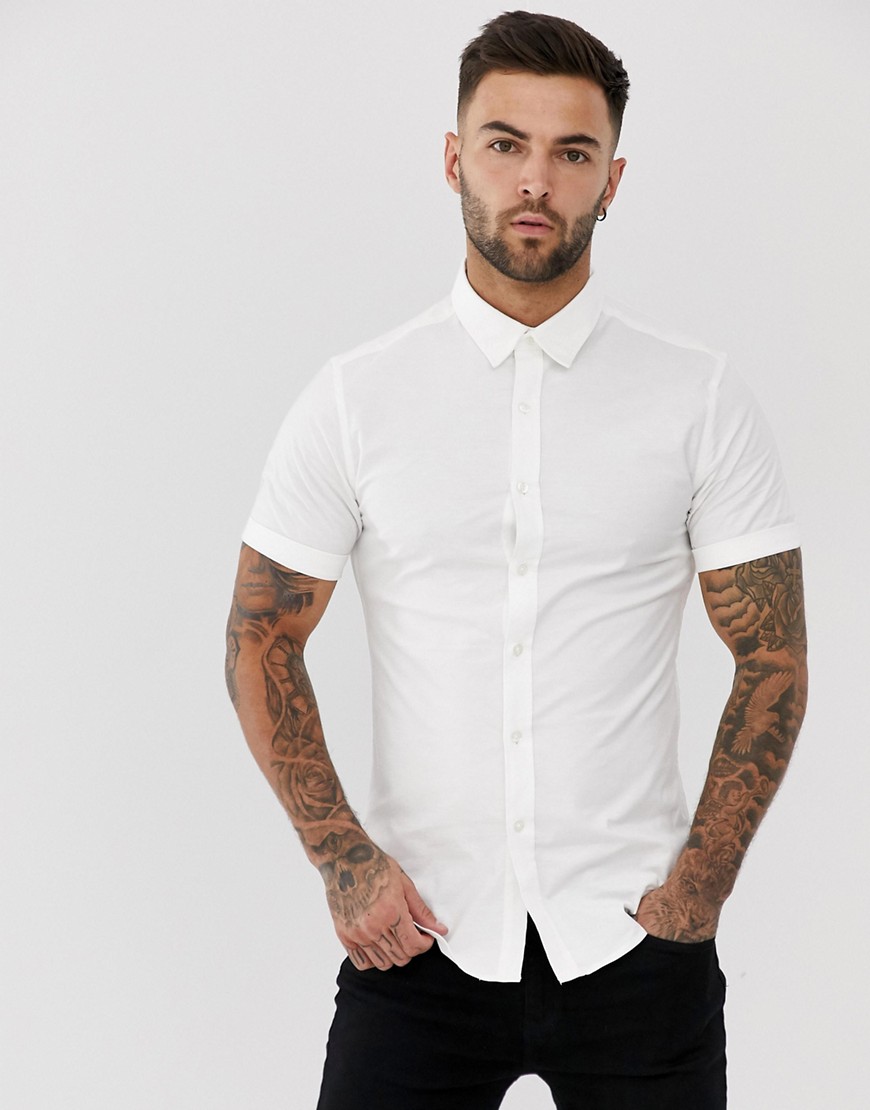 New Look oxford short sleeve shirt in muscle fit in white