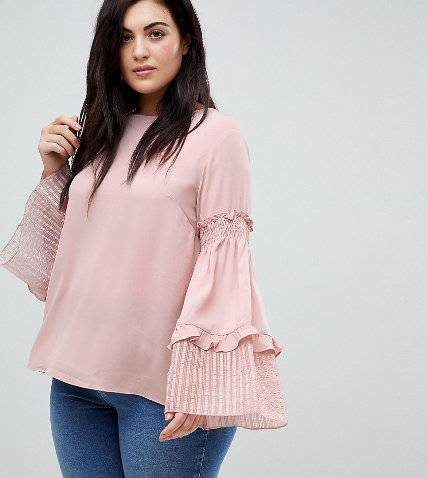 Lost Ink Plus Smock Top With Tiered Wide Ruffle Sleeves - Blush
