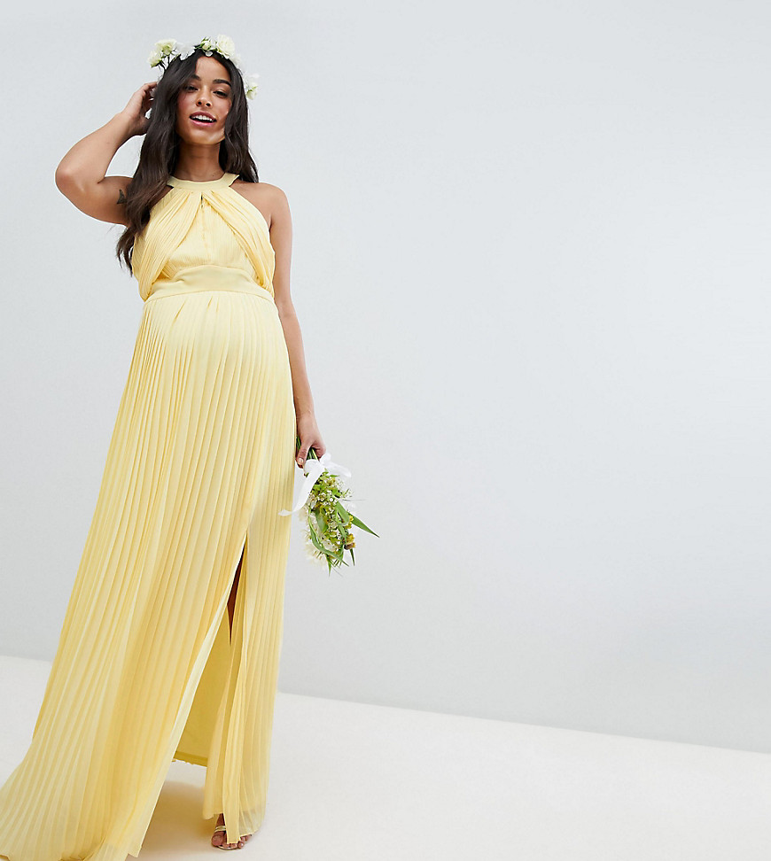 TFNC Maternity Pleated Maxi Bridesmaid Dress - Pastel yellow