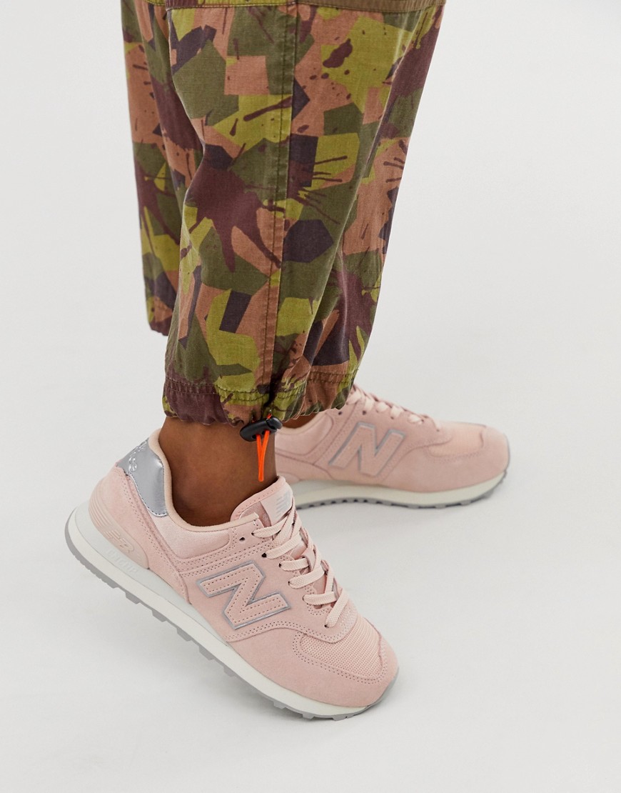 New Balance 574 Pink And Silver Trainers