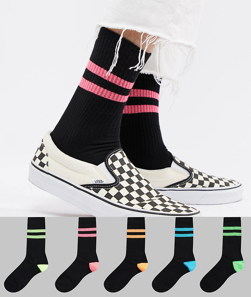 ASOS DESIGN Sports Style Socks In Summer Weight In Black & Super Bright Stripes 5 Pack multipack saving