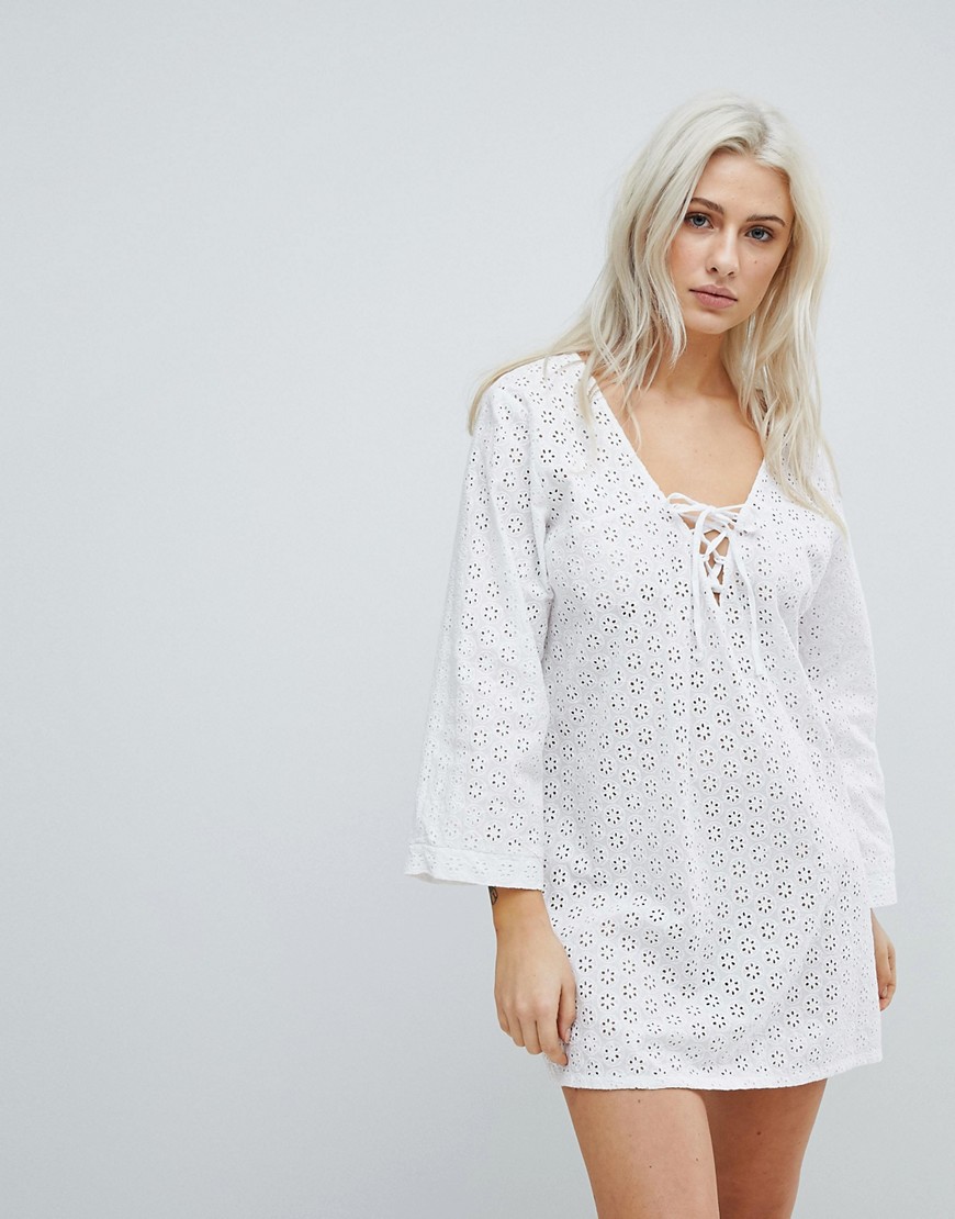 Liquorish Crochet Effect Beach Dress - White