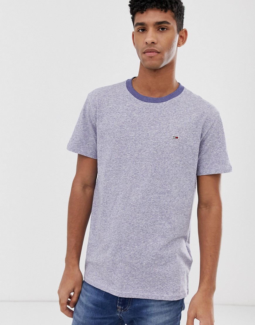 Tommy Jeans contrast neck t-shirt with pique flag logo in blue marl